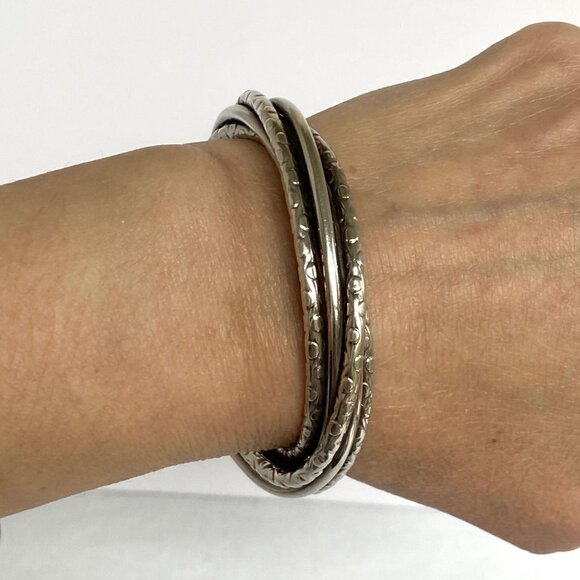 Sterling Silver 925 Heavy Chunky Twisted 5 Band Woven Cuff Bracelet Sz 6.5" 40g - Picture 1 of 16
